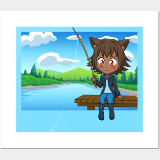 I Would Rather Be Fishing - Chibi Cat Girl Posters and Art